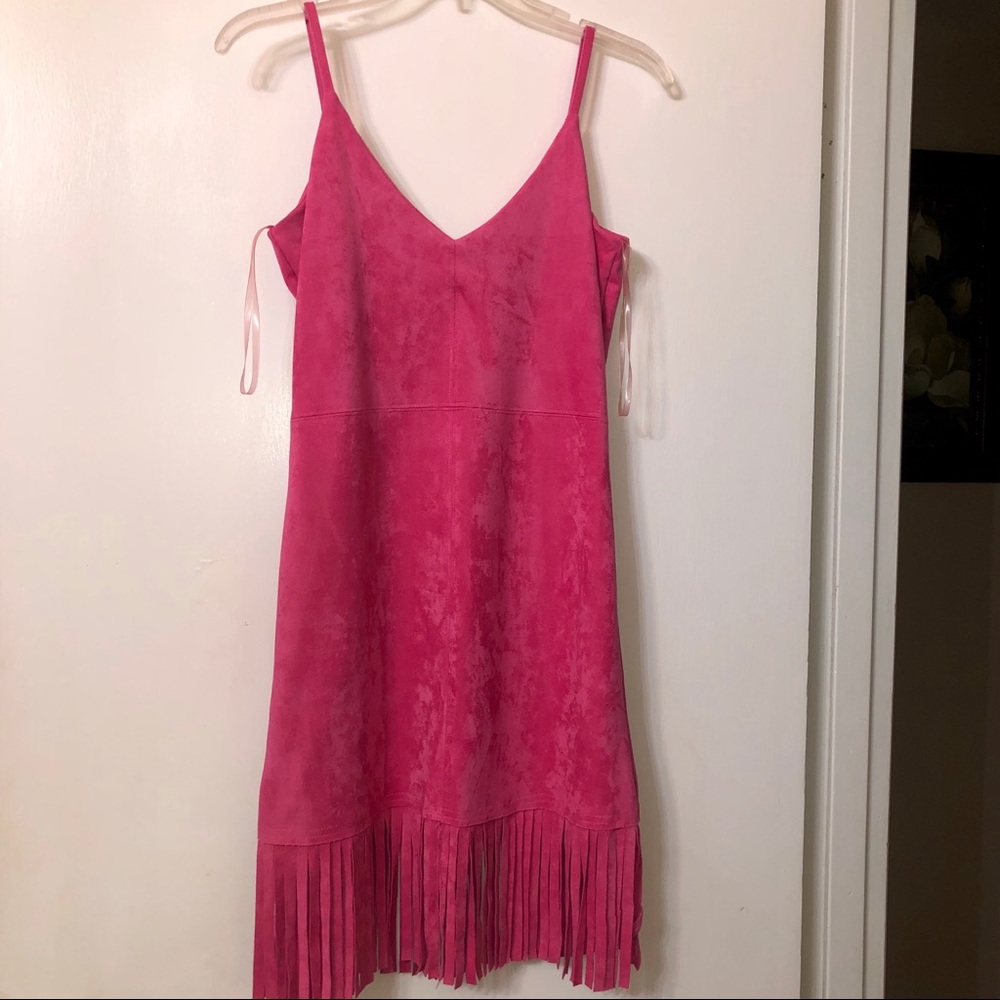 GB fringe suede pink dress